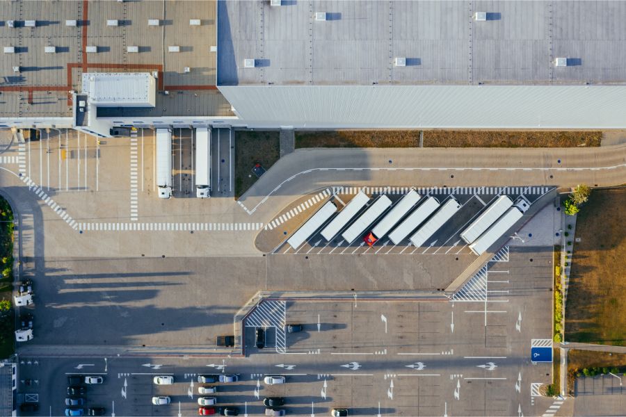 aerial view of a warehouse